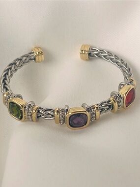 Two-Tone Braided Cuff with Gemstone Accents